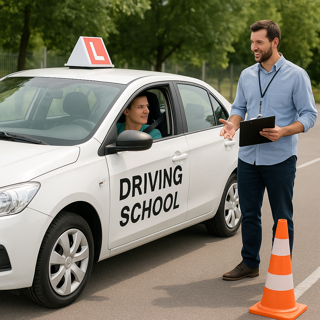 Driving instructor training a learner at Al Rashid Driving School Ind Kuwait